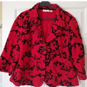 Coldwater Creek Dark Red Decorated Boiled Wool Jacket Size S